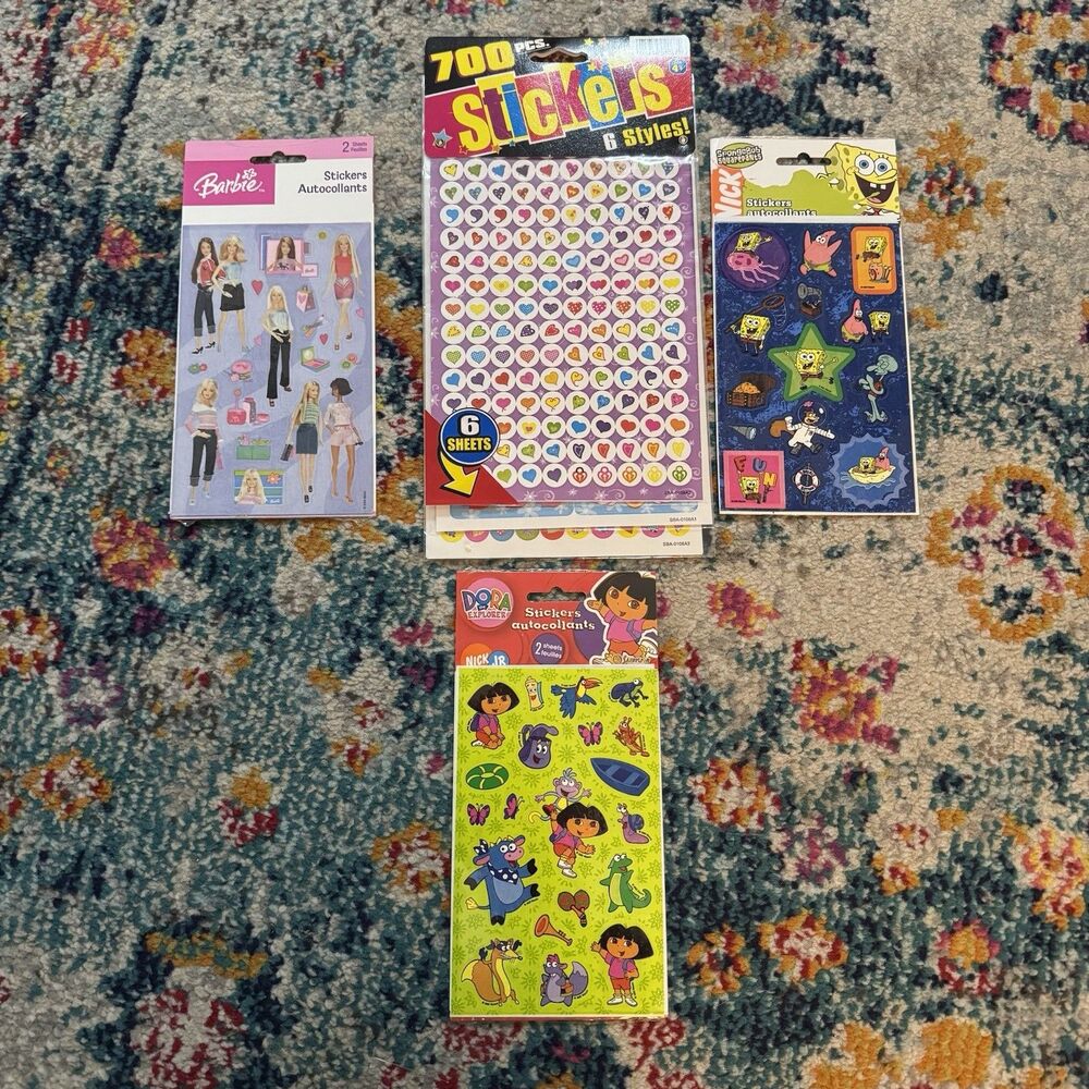 Vintage 2004 Lot of‎ Stickers NEW Barbie Spongebob Dora Cute Scrapbooking Y2K